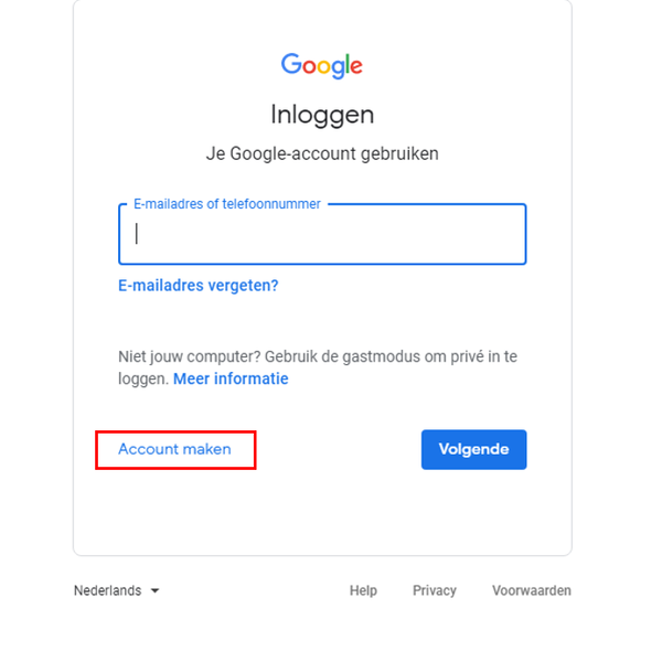 Google account aanmaken