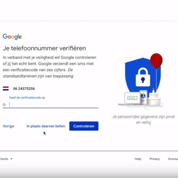 verificatiecode Google Account invullen